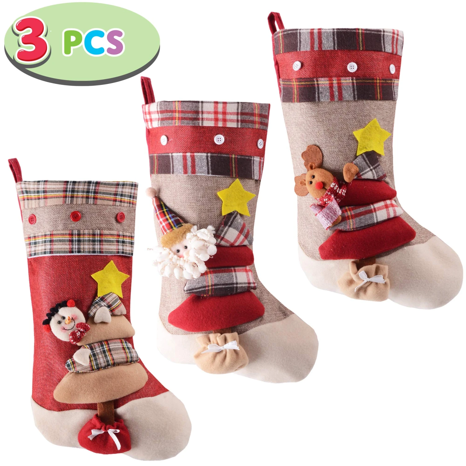 3 Pack 18" 3d Burlap Christmas Stockings 4 3 Pack 18" 3d Burlap Christmas Stockings - Image 2