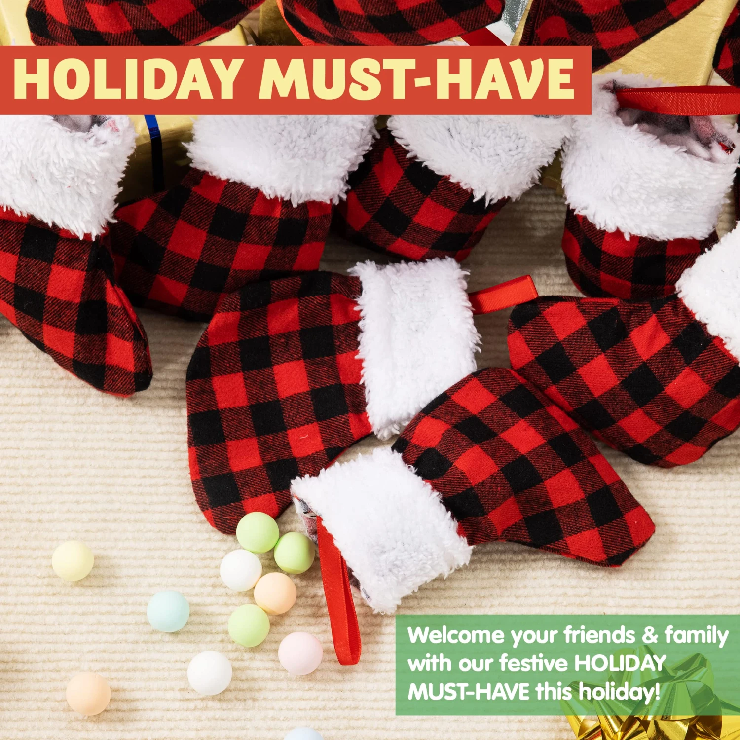 18 Pcs Christmas Stocking 5in Red Black Buffalo Plaid 5 18 Pcs Christmas Stocking 5in Red Black Buffalo Plaid - Image 3