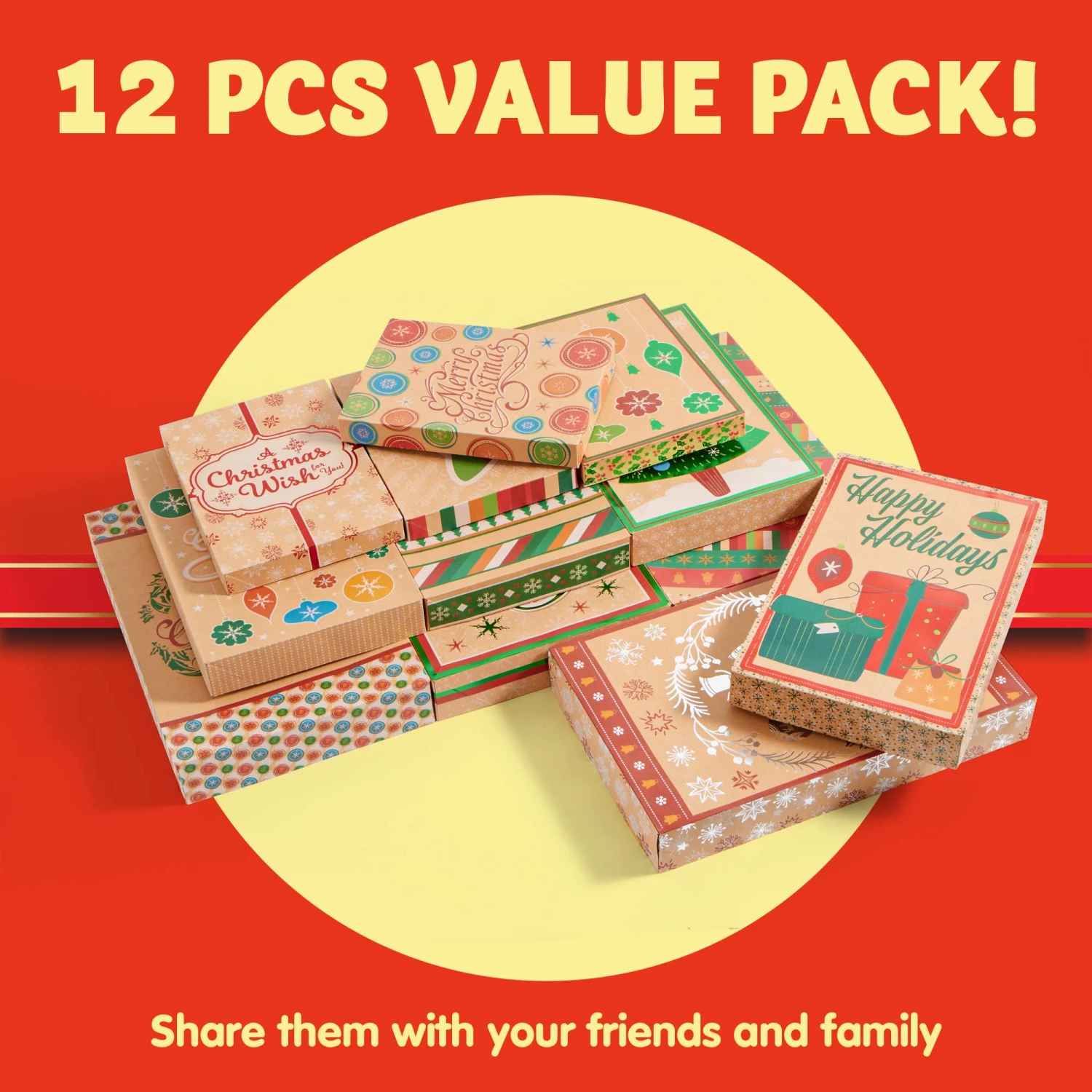 Christmas Foil Kraft Gift Boxes With 3 Sizes, 12 Pcs 5 Christmas Foil Kraft Gift Boxes With 3 Sizes, 12 Pcs - Image 3