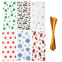 Christmas Cellophane With Twist Ties, 150 PCS