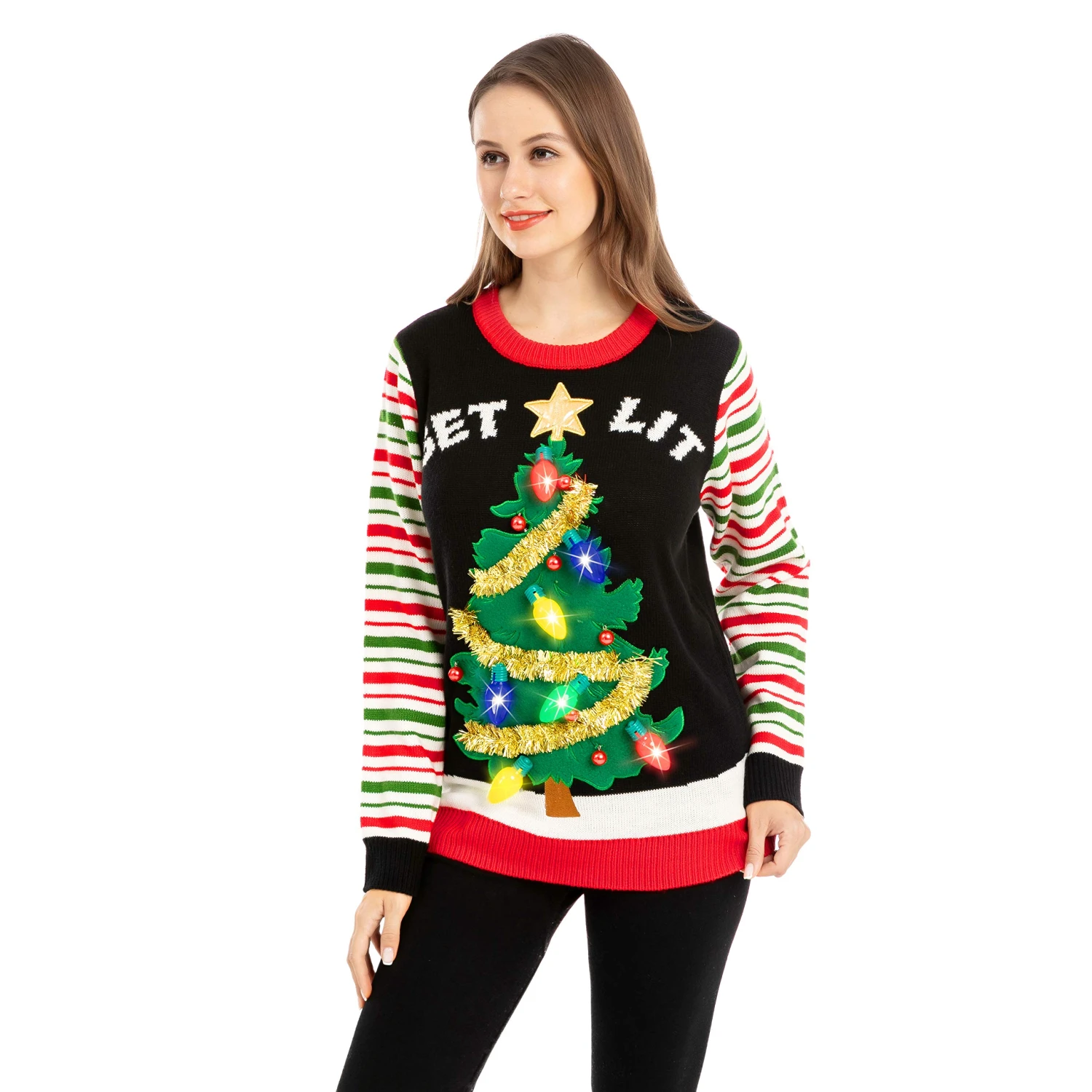 Get Lit Christmas Tree Ugly Sweater With Light Bulbs (Women) 5 Get Lit Christmas Tree Ugly Sweater With Light Bulbs (Women) - Image 3