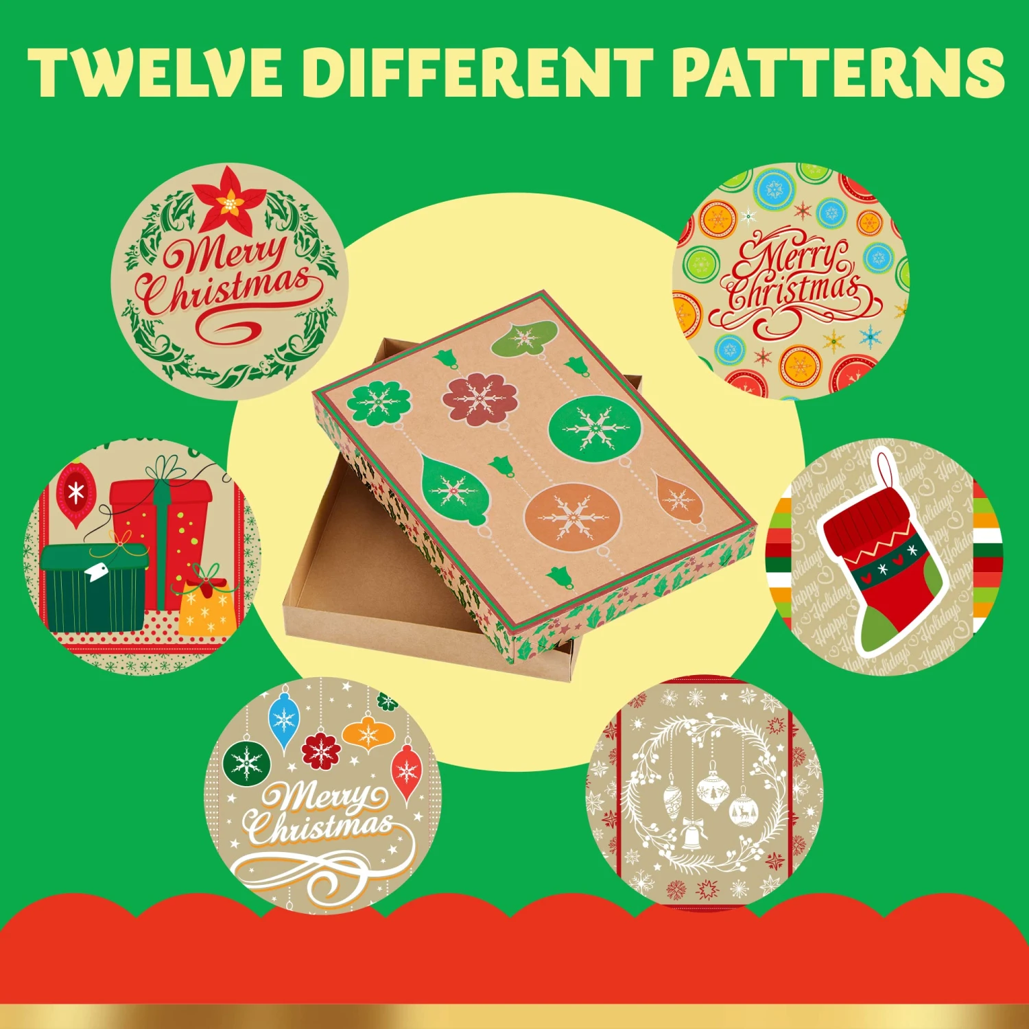 Christmas Foil Kraft Gift Boxes With 3 Sizes, 12 Pcs 6 Christmas Foil Kraft Gift Boxes With 3 Sizes, 12 Pcs - Image 4