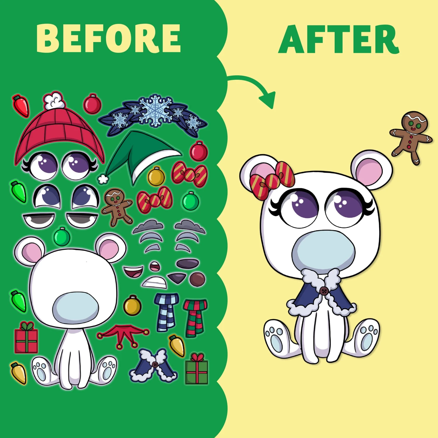 Make-a-face Christmas Sticker In 6 Designs, 36 Pcs 6 Make-a-face Christmas Sticker In 6 Designs, 36 Pcs - Image 4