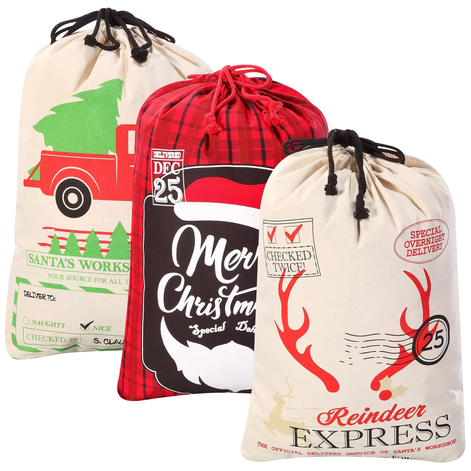 Christmas Canvas Burlap Gift Bags, 3Pcs 5 Christmas Canvas Burlap Gift Bags, 3Pcs - Image 3