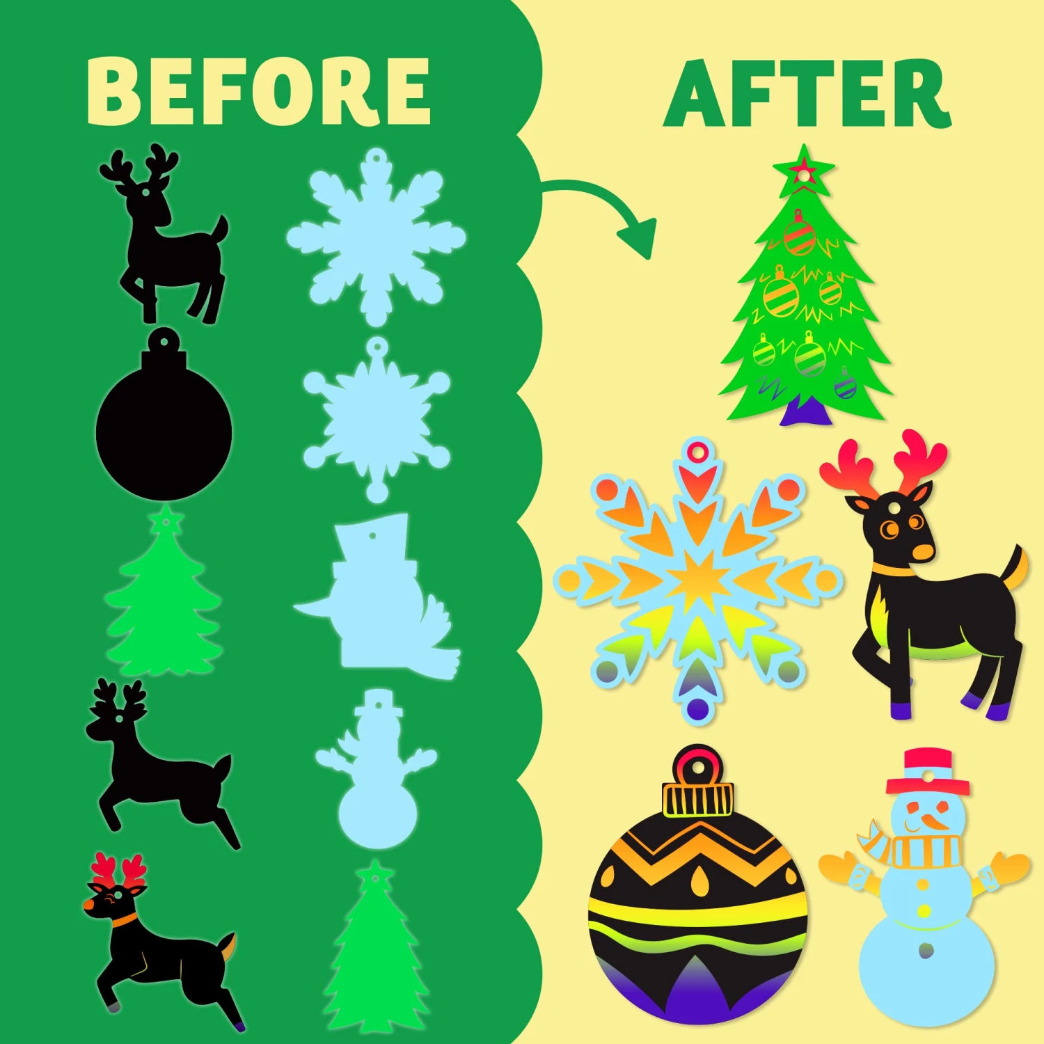 Rainbow Color Scratch Christmas Ornaments, 72 Piece 6 Rainbow Color Scratch Christmas Ornaments, 72 Piece - Image 4