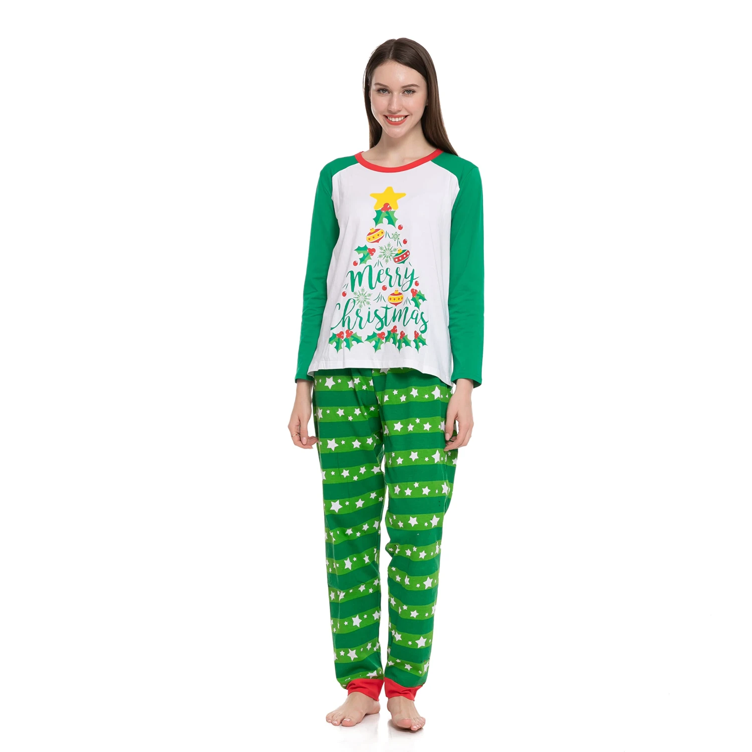Women Green Christmas Tree Pajamas 5 Women Green Christmas Tree Pajamas - Image 3