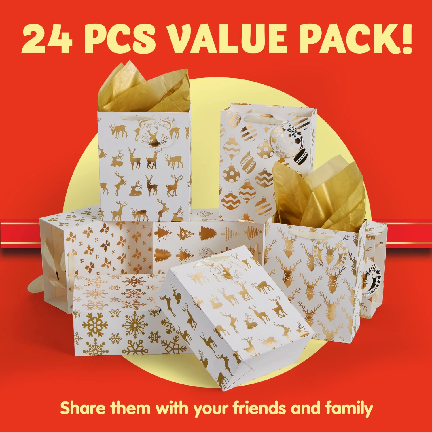 24Pcs Christmas Foil Gold Gift Bags 6 24Pcs Christmas Foil Gold Gift Bags - Image 4