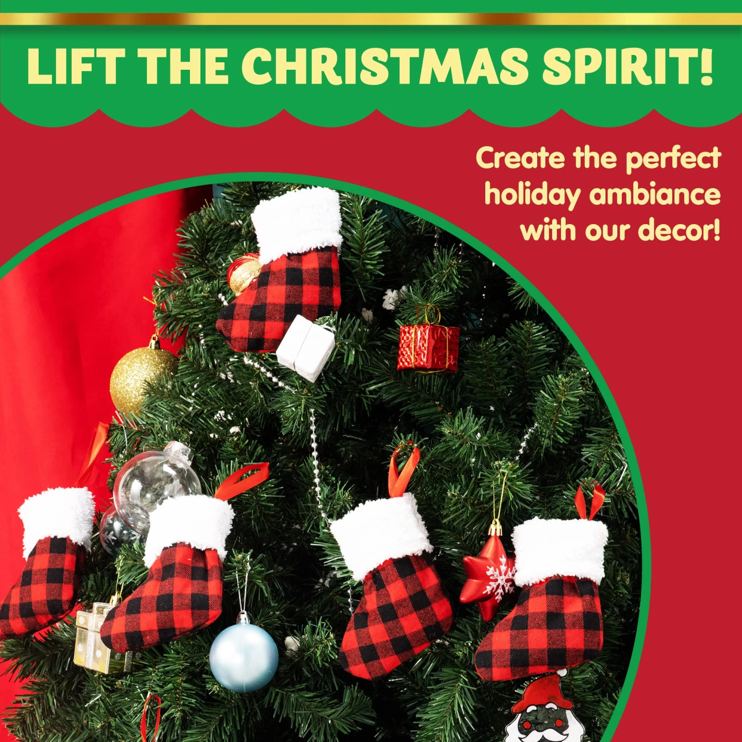 18 Pcs Christmas Stocking 5in Red Black Buffalo Plaid 6 18 Pcs Christmas Stocking 5in Red Black Buffalo Plaid - Image 4