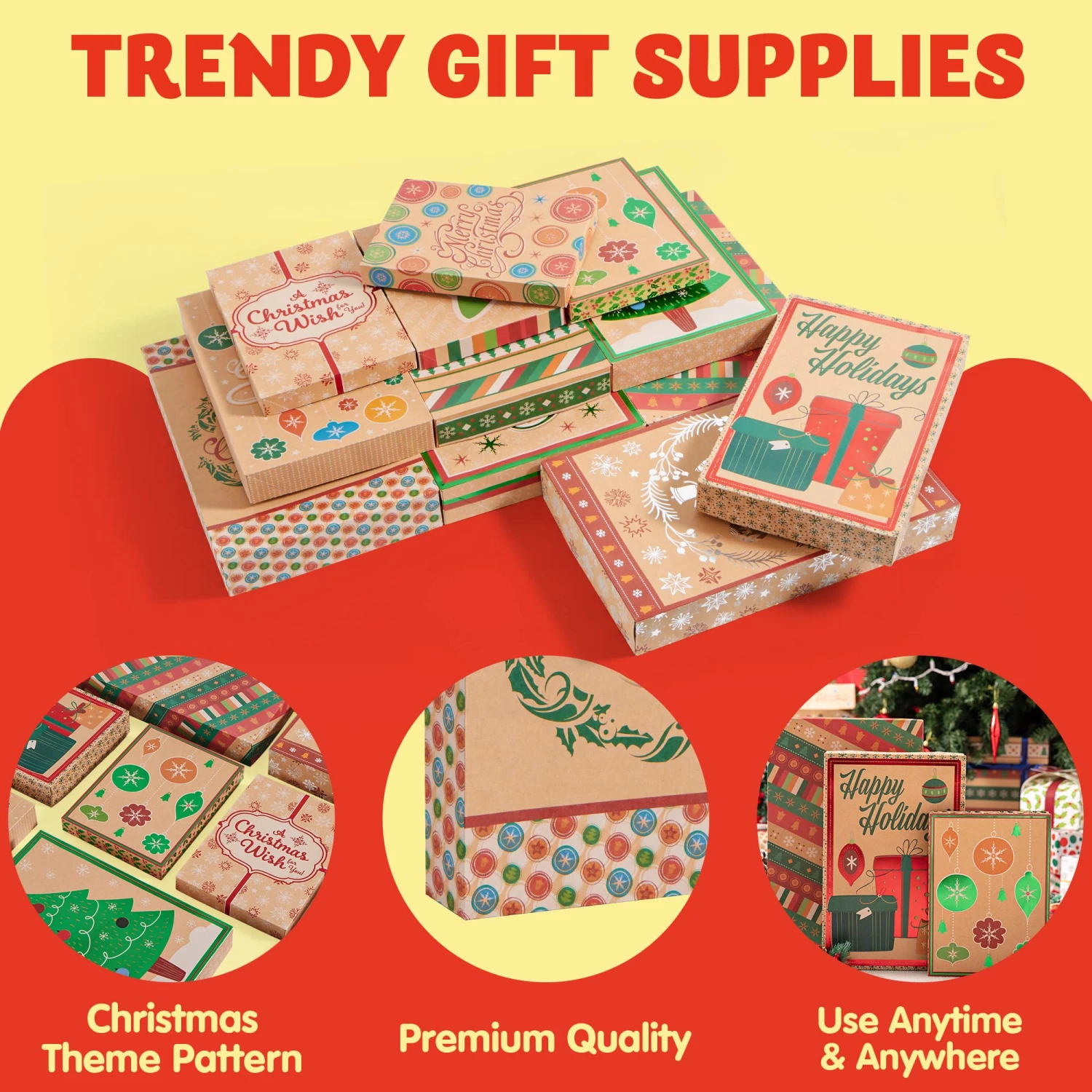 Christmas Foil Kraft Gift Boxes With 3 Sizes, 12 Pcs 7 Christmas Foil Kraft Gift Boxes With 3 Sizes, 12 Pcs - Image 5