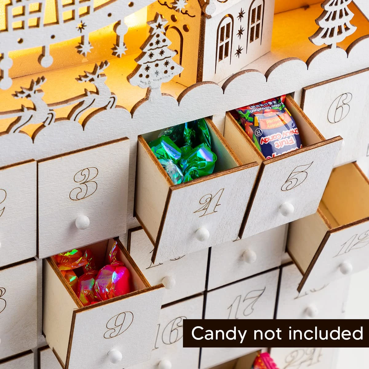 Christmas Pre-lit Wooden House Advent Calendar With Drawers 6 Christmas Pre-lit Wooden House Advent Calendar With Drawers - Image 4