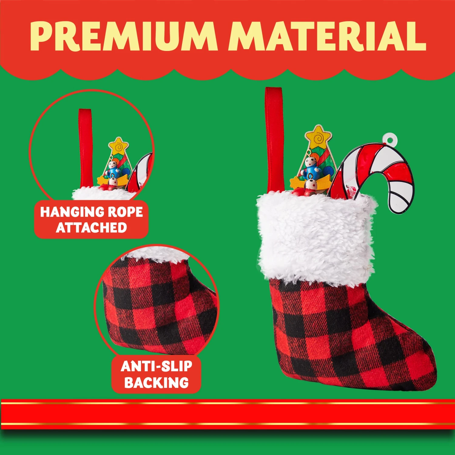 18 Pcs Christmas Stocking 5in Red Black Buffalo Plaid 7 18 Pcs Christmas Stocking 5in Red Black Buffalo Plaid - Image 5