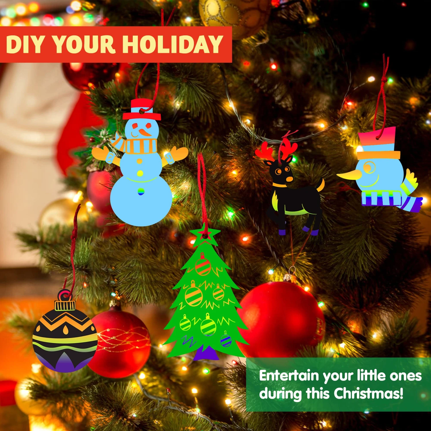 Rainbow Color Scratch Christmas Ornaments, 72 Piece 7 Rainbow Color Scratch Christmas Ornaments, 72 Piece - Image 5