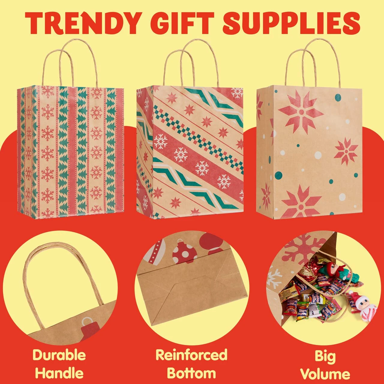 24Pcs Christmas Kraft Gift Bags With Assorted Christmas Prints 7 24Pcs Christmas Kraft Gift Bags With Assorted Christmas Prints - Image 5