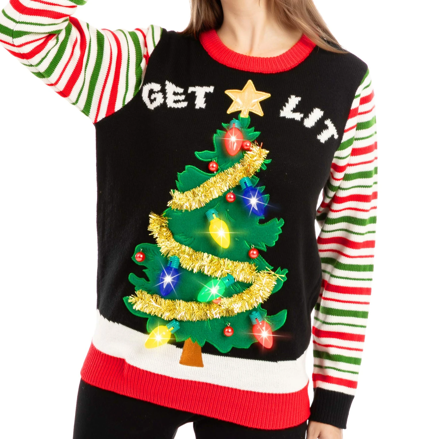 Get Lit Christmas Tree Ugly Sweater With Light Bulbs (Women) 6 Get Lit Christmas Tree Ugly Sweater With Light Bulbs (Women) - Image 4