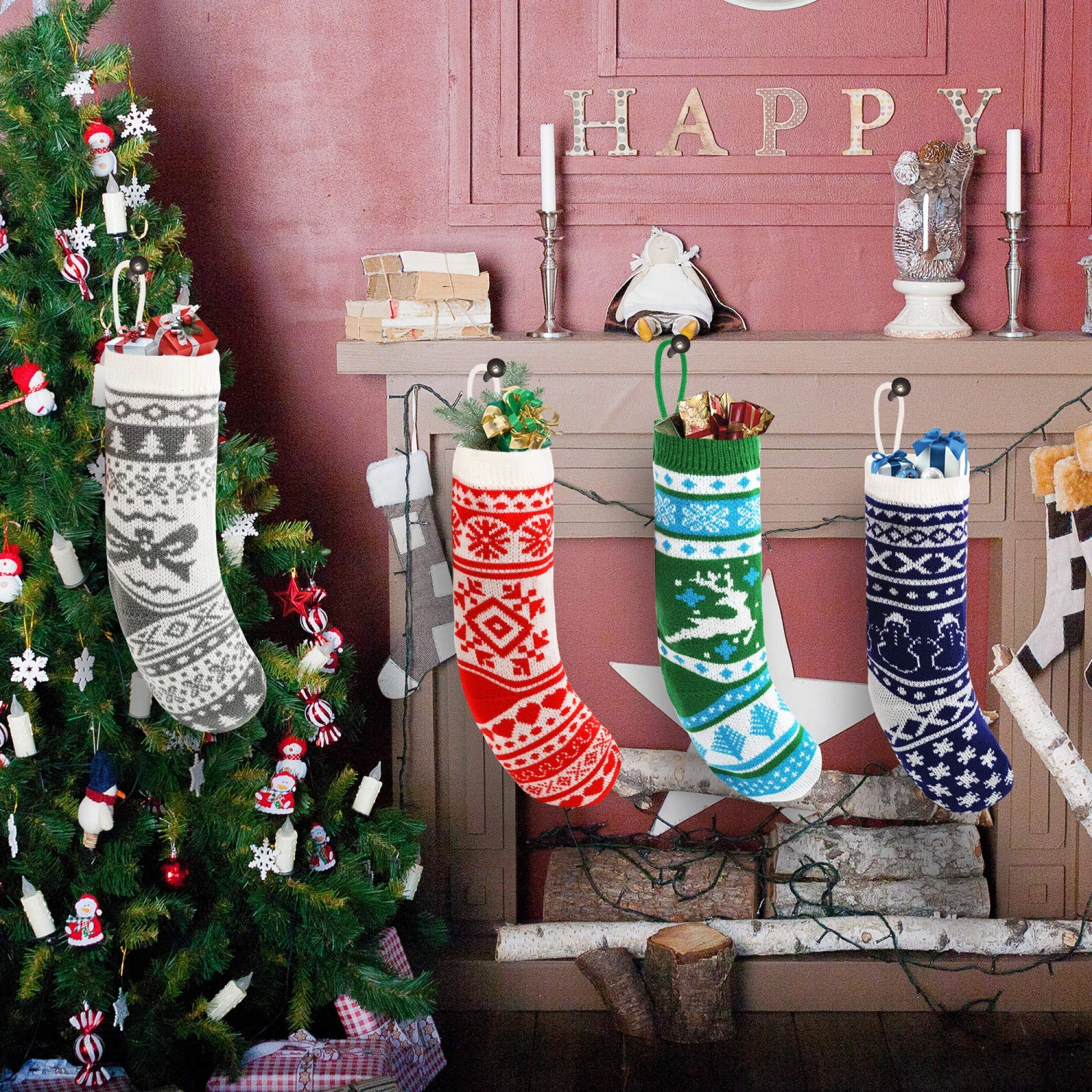 14 Pcs 18" Knit Christmas Stockings (Multicolor) 7 14 Pcs 18" Knit Christmas Stockings (Multicolor) - Image 5