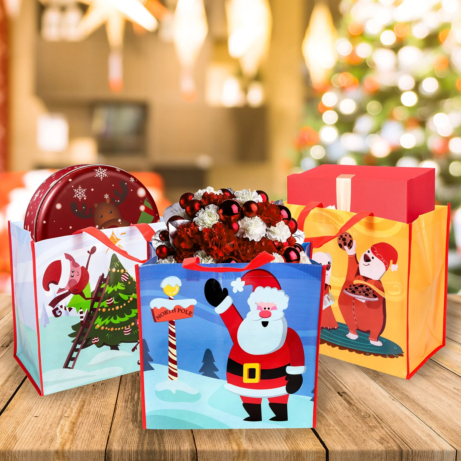 Christmas Reusable Grocery Bags With Handle, 12 Pcs 7 Christmas Reusable Grocery Bags With Handle, 12 Pcs - Image 5