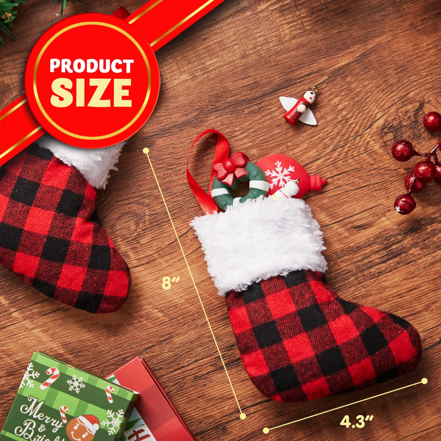 18 Pcs Christmas Stocking 5in Red Black Buffalo Plaid 8 18 Pcs Christmas Stocking 5in Red Black Buffalo Plaid - Image 6