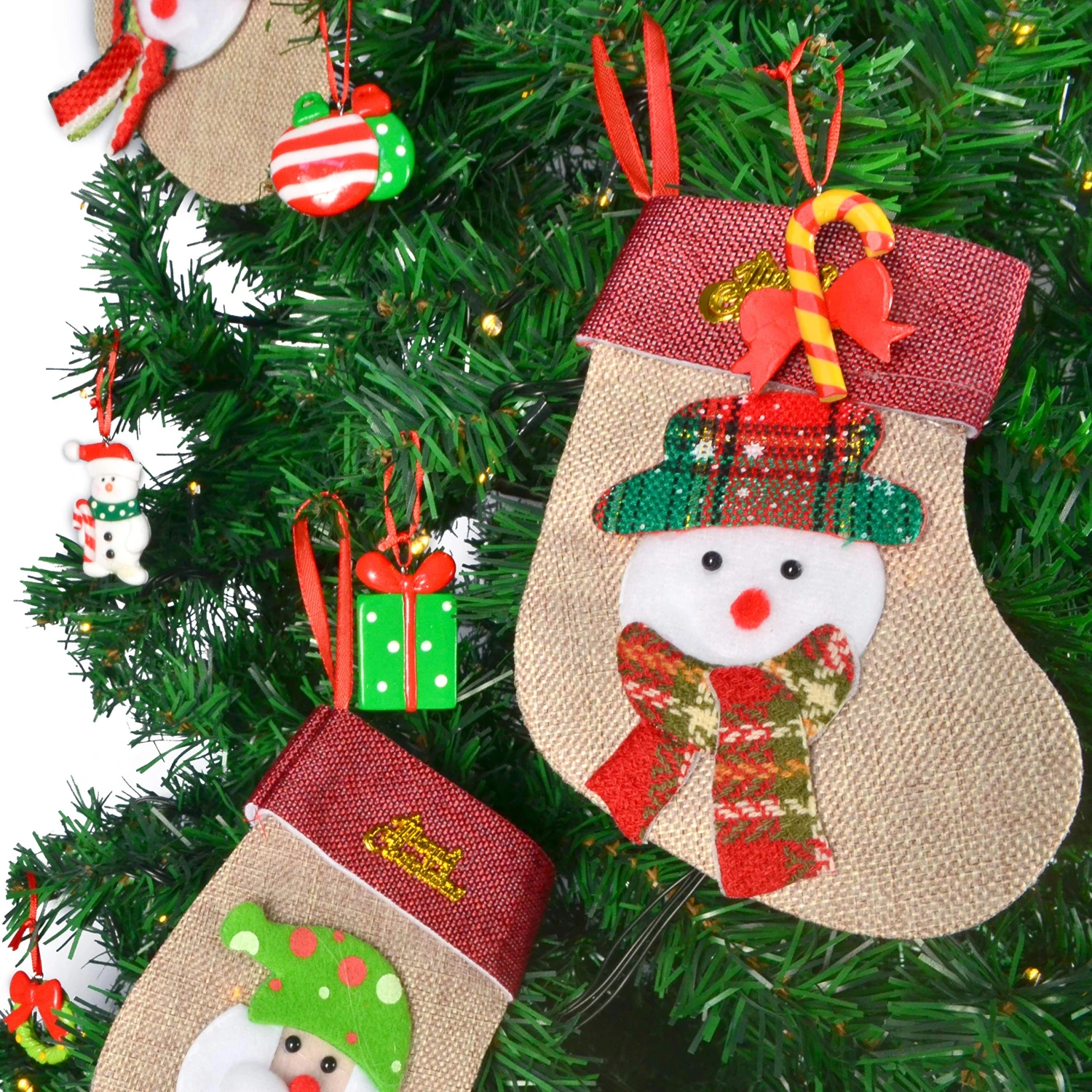 6.25" Burlap Mini Christmas Stockings, 12 Pack 7 6.25" Burlap Mini Christmas Stockings, 12 Pack - Image 5
