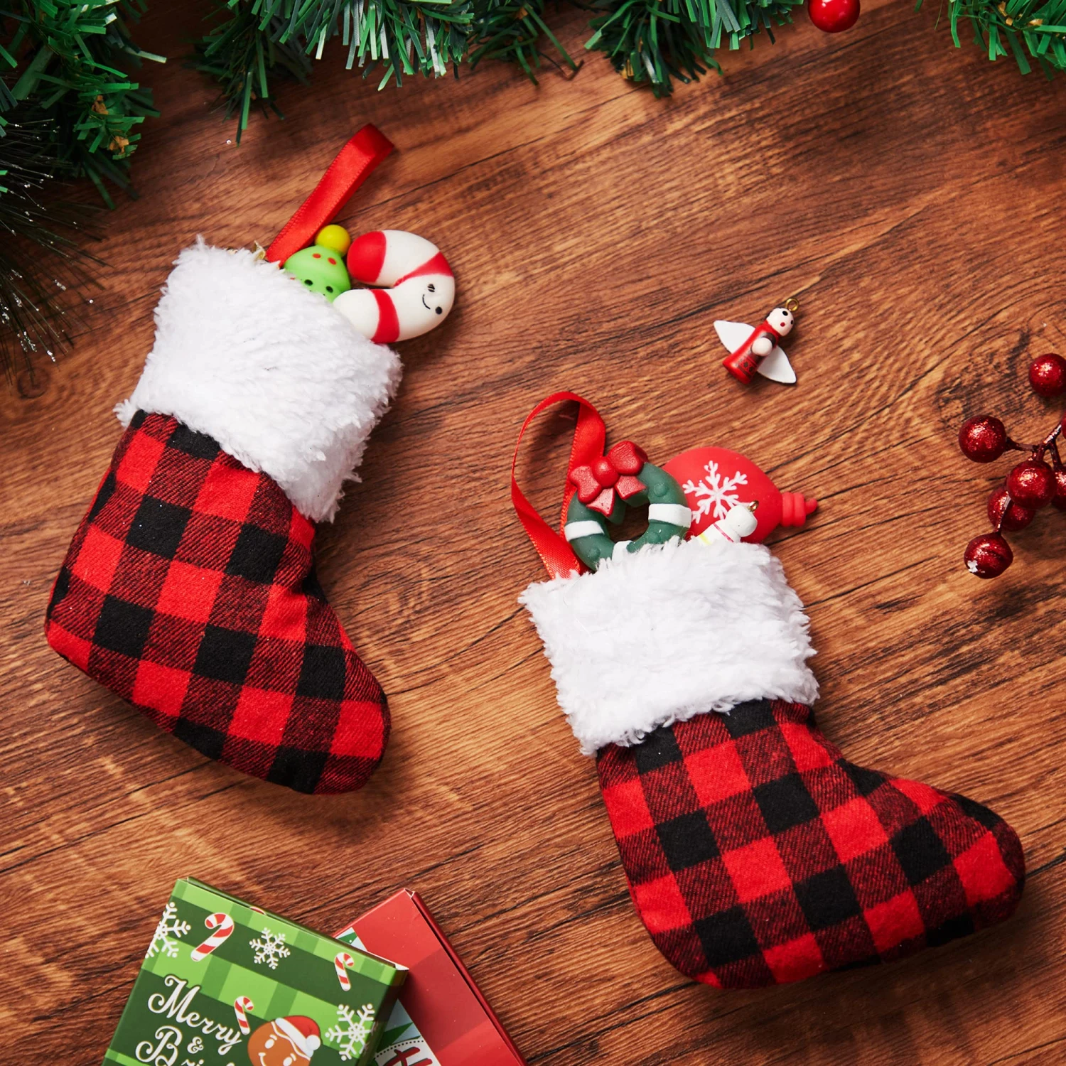18 Pcs Christmas Stocking 5in Red Black Buffalo Plaid 9 18 Pcs Christmas Stocking 5in Red Black Buffalo Plaid - Image 7