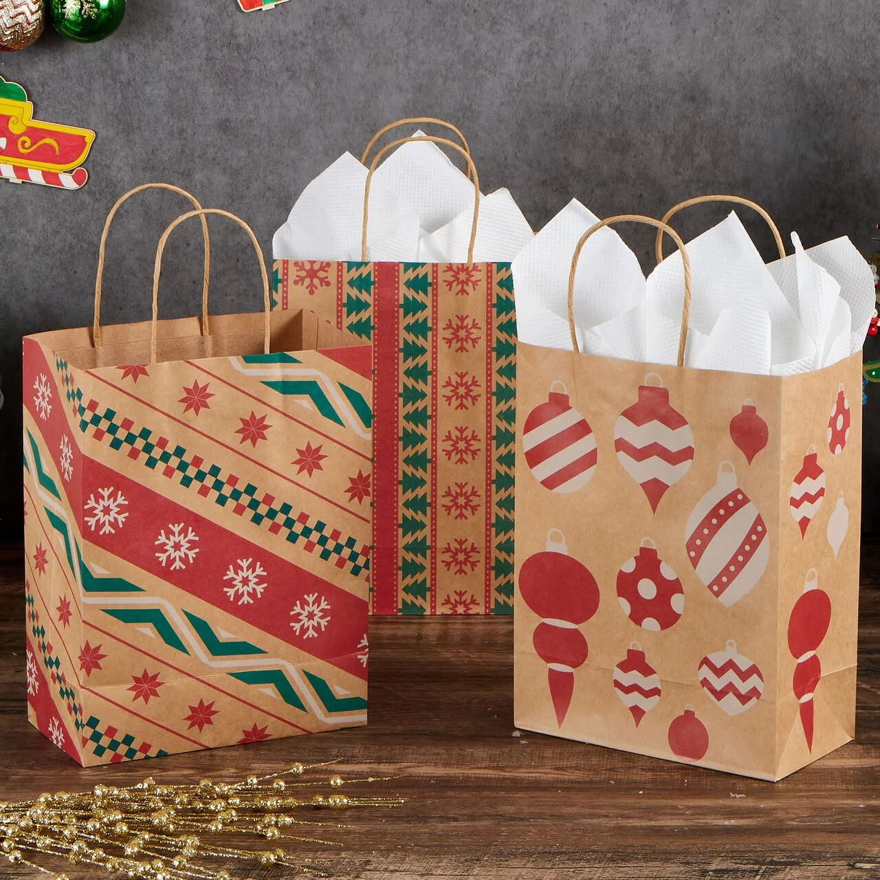 24Pcs Christmas Kraft Gift Bags With Assorted Christmas Prints 8 24Pcs Christmas Kraft Gift Bags With Assorted Christmas Prints - Image 6
