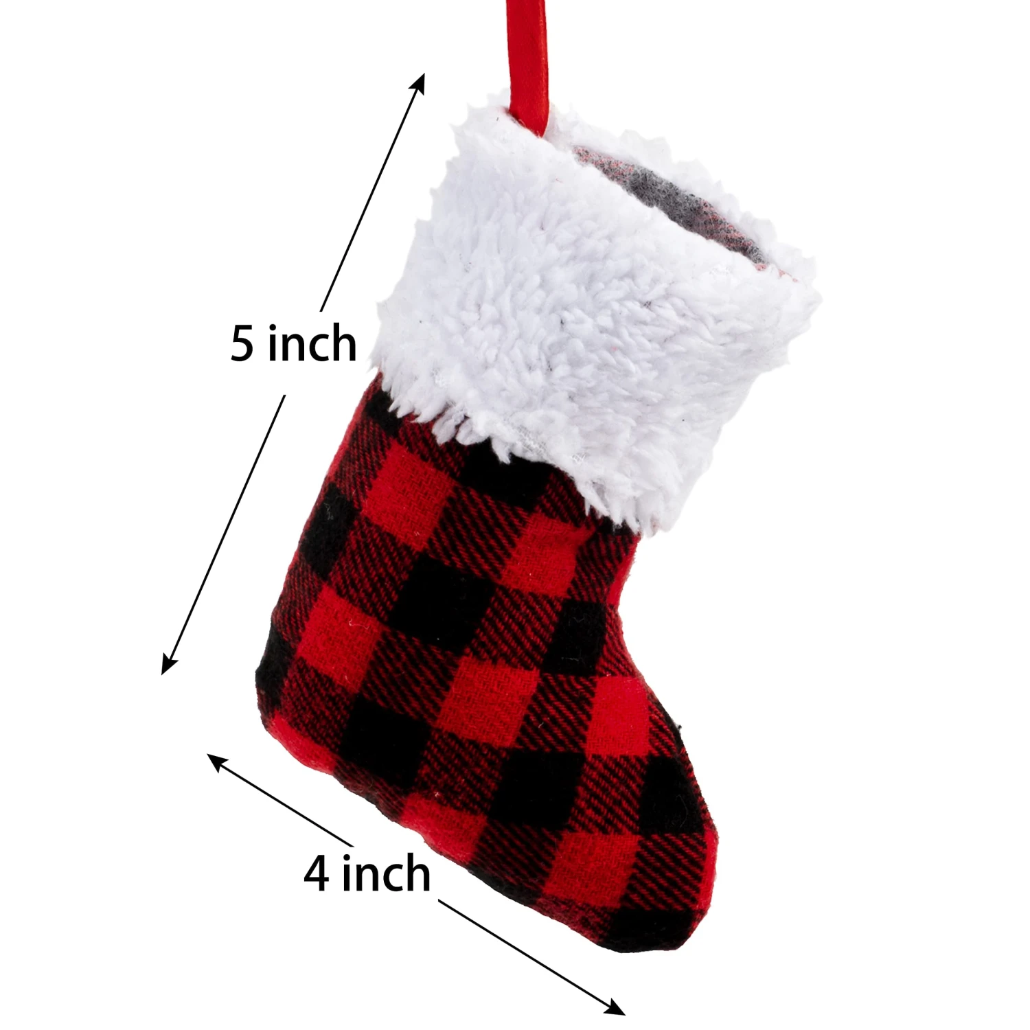 5in Red Black Buffalo Plaid Christmas Stockings, 12 Pack 8 5in Red Black Buffalo Plaid Christmas Stockings, 12 Pack - Image 6