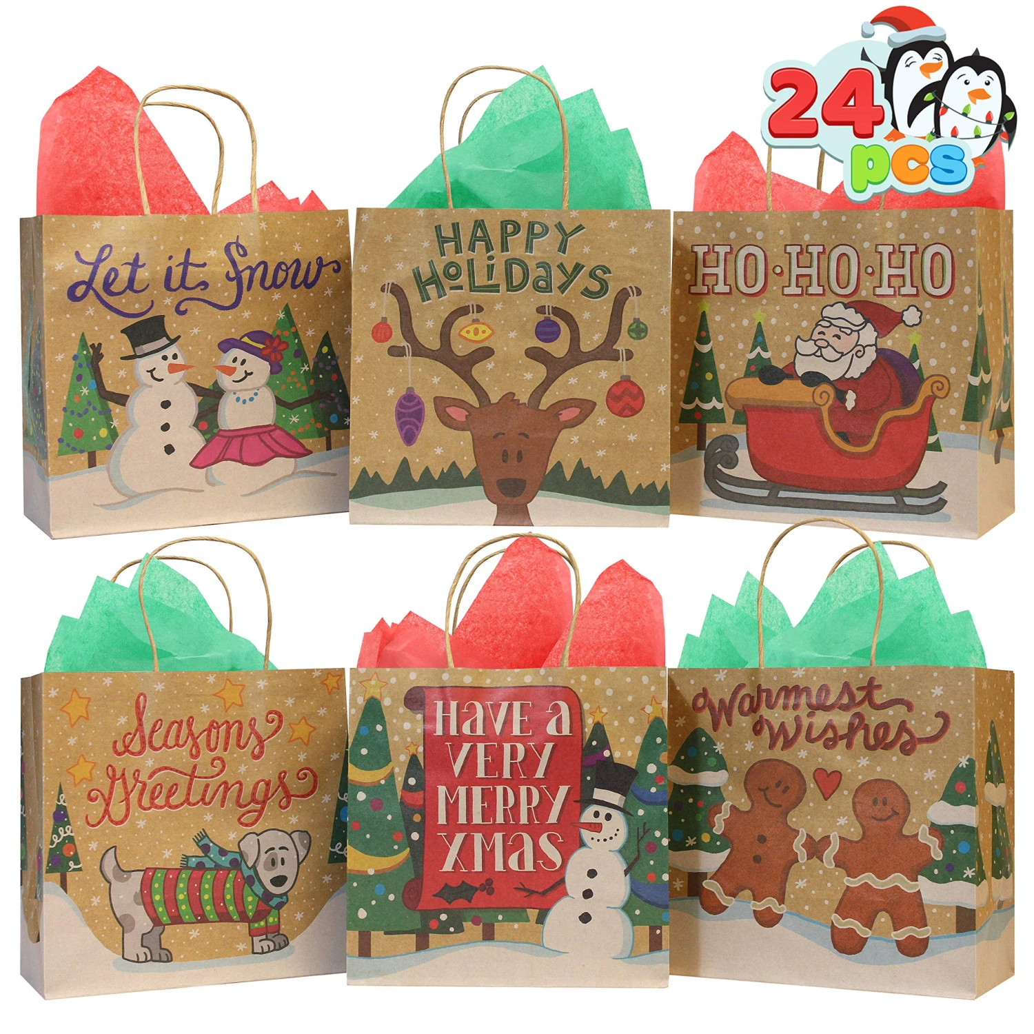 24 Christmas Holiday Goody Bags Kraft Paper 8 24 Christmas Holiday Goody Bags Kraft Paper - Image 6