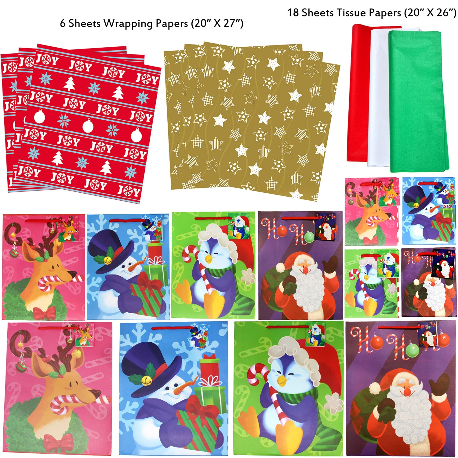 Christmas Bags Set With Wrapping Papers And Tissue Papers, 36 Pcs 8 Christmas Bags Set With Wrapping Papers And Tissue Papers, 36 Pcs - Image 6