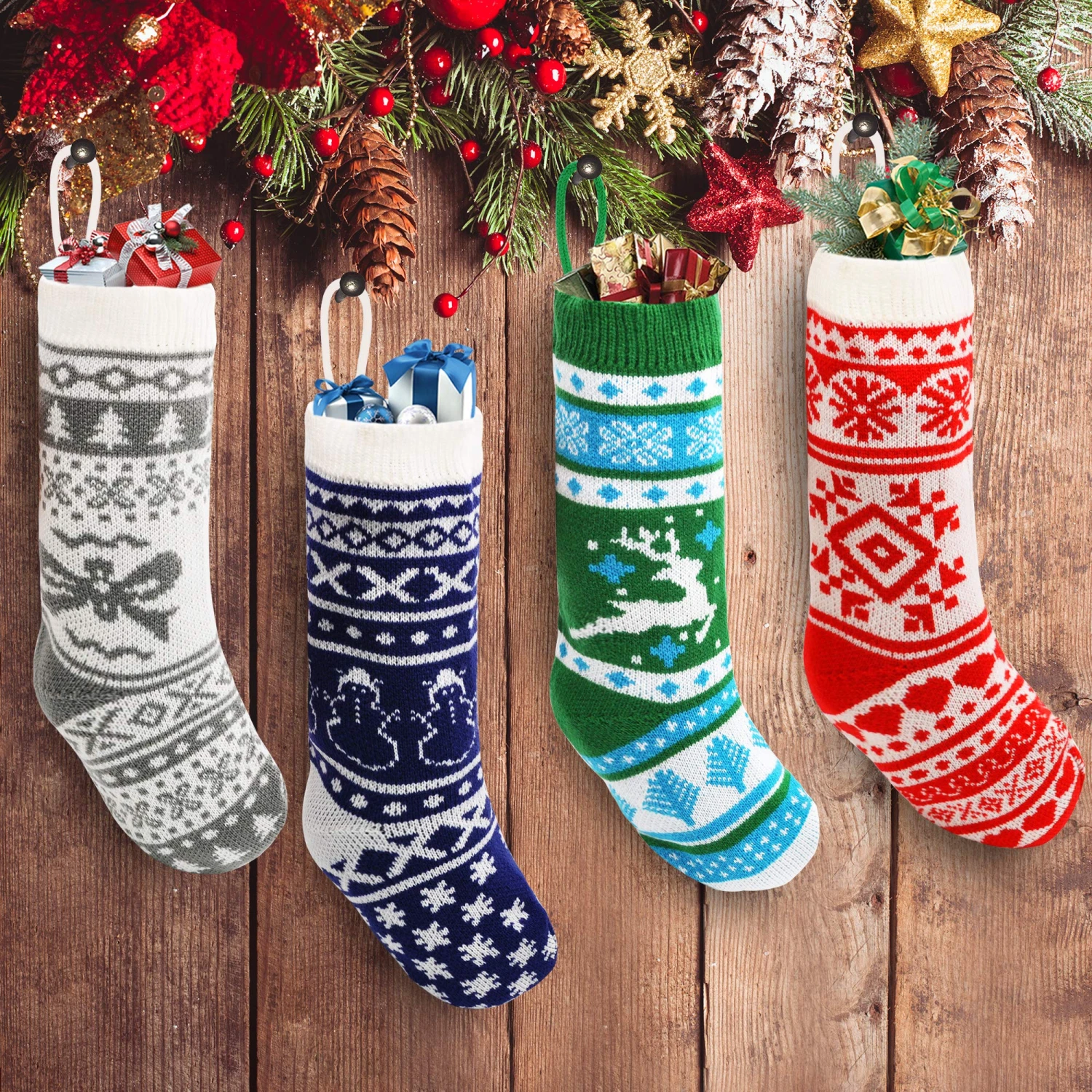 14 Pcs 18" Knit Christmas Stockings (Multicolor) 8 14 Pcs 18" Knit Christmas Stockings (Multicolor) - Image 6