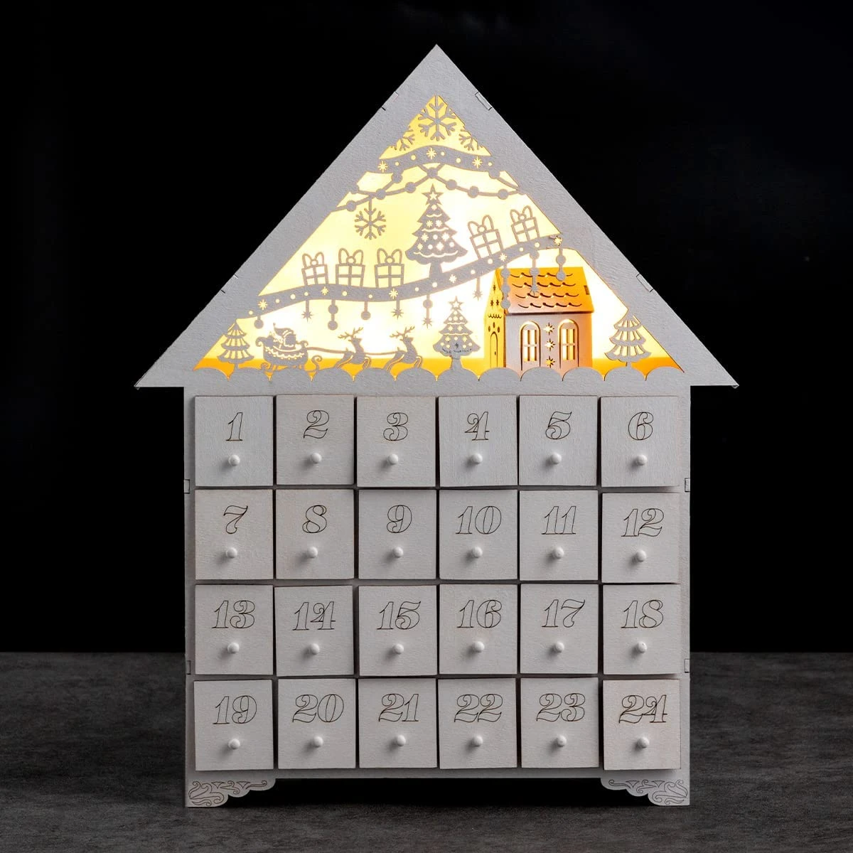Christmas Pre-lit Wooden House Advent Calendar With Drawers 8 Christmas Pre-lit Wooden House Advent Calendar With Drawers - Image 6
