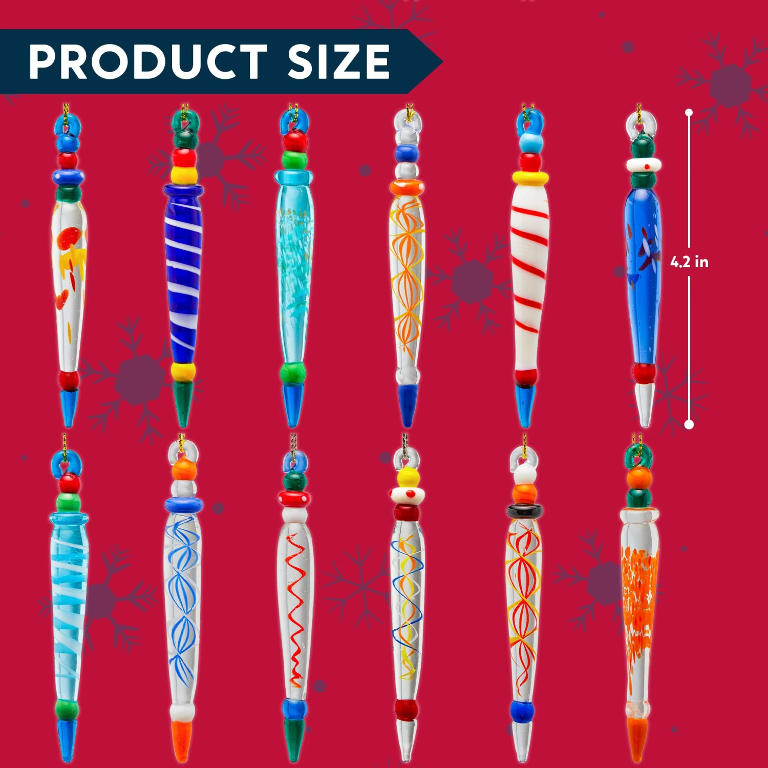 Set Of 12 Colorful Glass Icicle Ornaments For Christmas Tree Decorations With Different Designs 9 Set Of 12 Colorful Glass Icicle Ornaments For Christmas Tree Decorations With Different Designs - Image 7