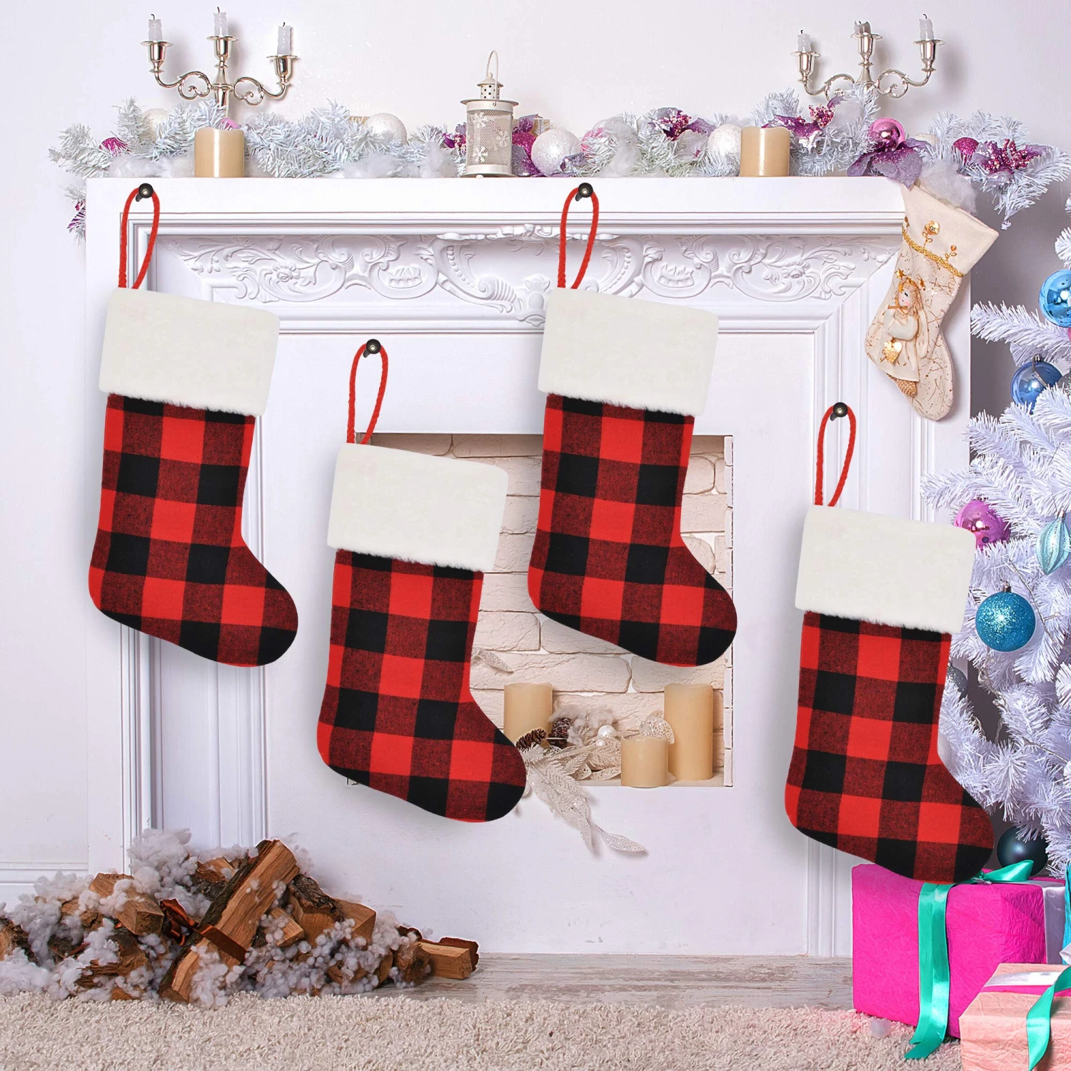 4 Pcs Buffalo Plaid Christmas Stockings 9 4 Pcs Buffalo Plaid Christmas Stockings - Image 7