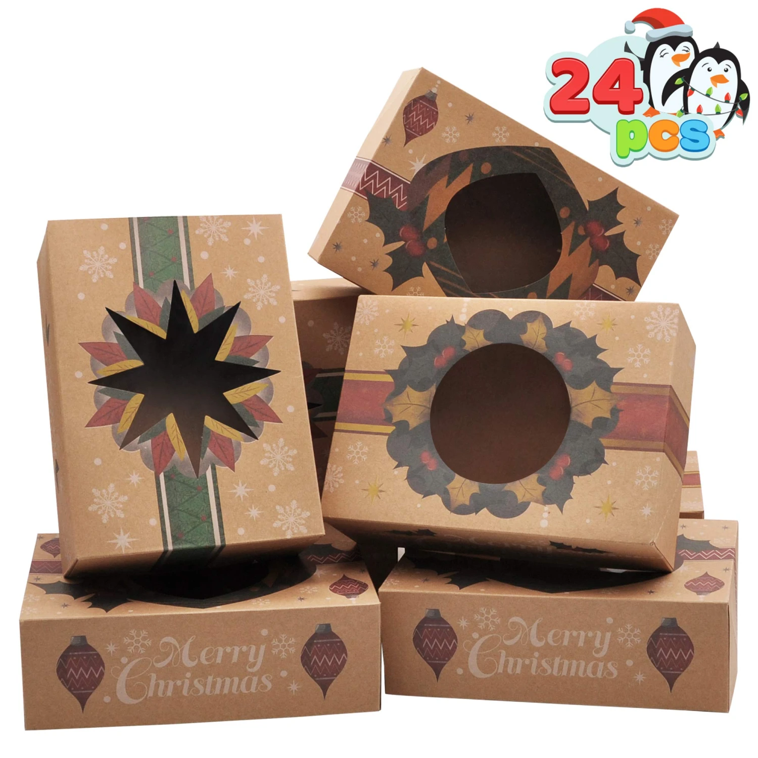 Kraft Christmas Cookie Boxes With Window, 24 Pcs 9 Kraft Christmas Cookie Boxes With Window, 24 Pcs - Image 7