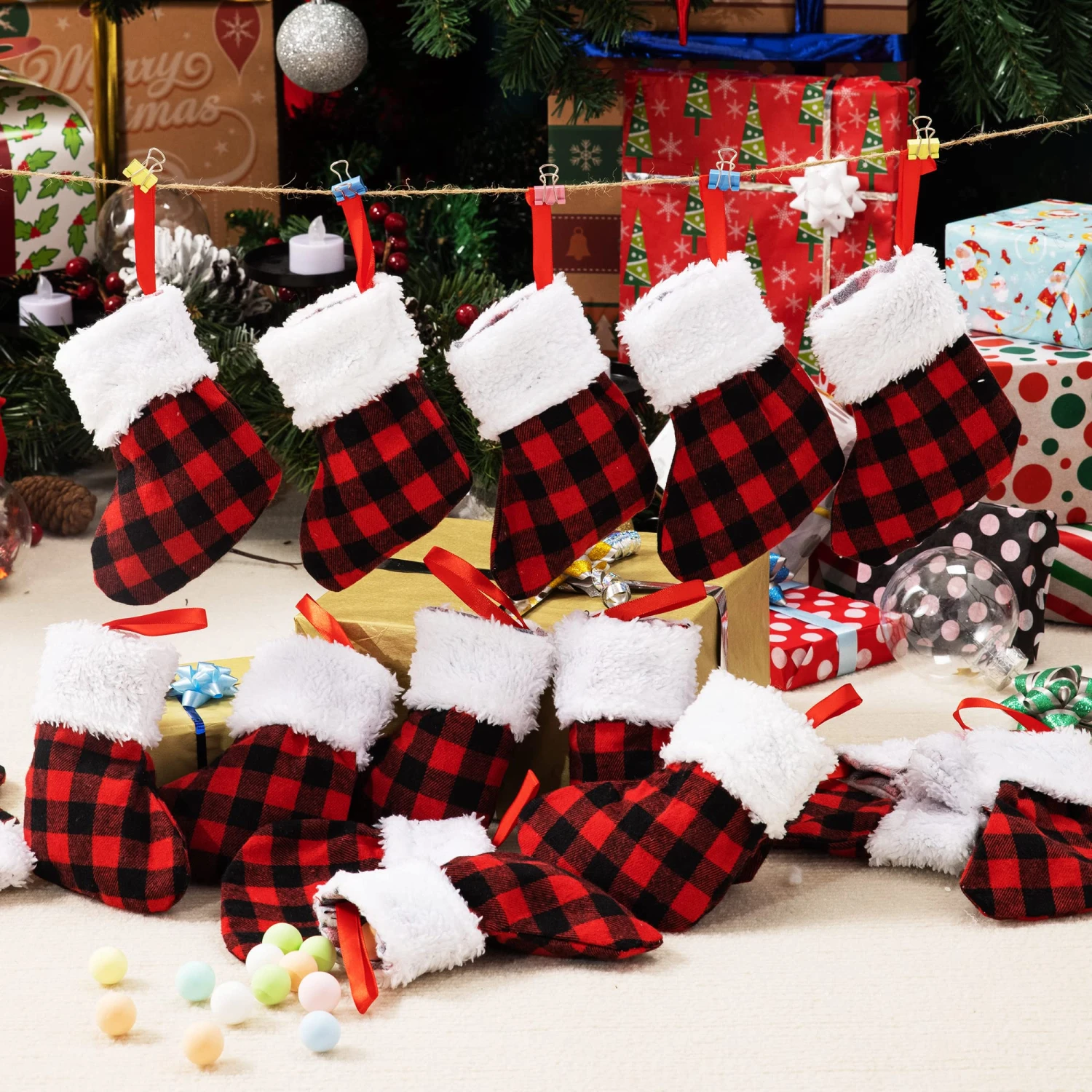 18 Pcs Christmas Stocking 5in Red Black Buffalo Plaid 3 18 Pcs Christmas Stocking 5in Red Black Buffalo Plaid