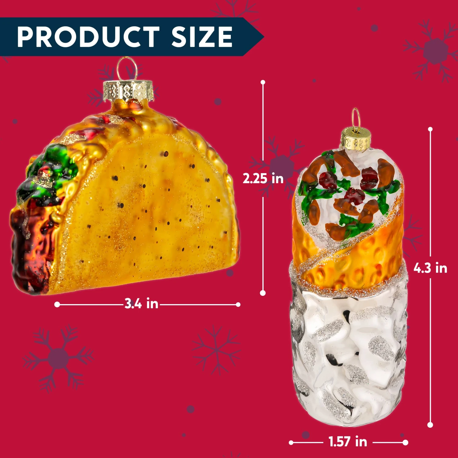 Christmas Glass Blown Ornament Taco And Burrito Set 9 Christmas Glass Blown Ornament Taco And Burrito Set - Image 7