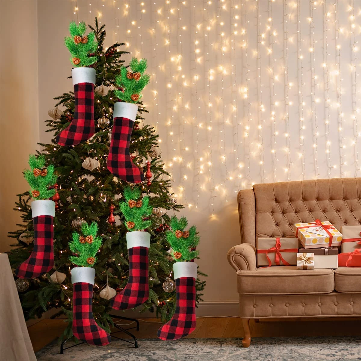 18in Red Black Christmas Stockings, 6 Pack 9 18in Red Black Christmas Stockings, 6 Pack - Image 7