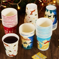 48Pcs Christmas Paper Cup 9 Oz With Holiday Design