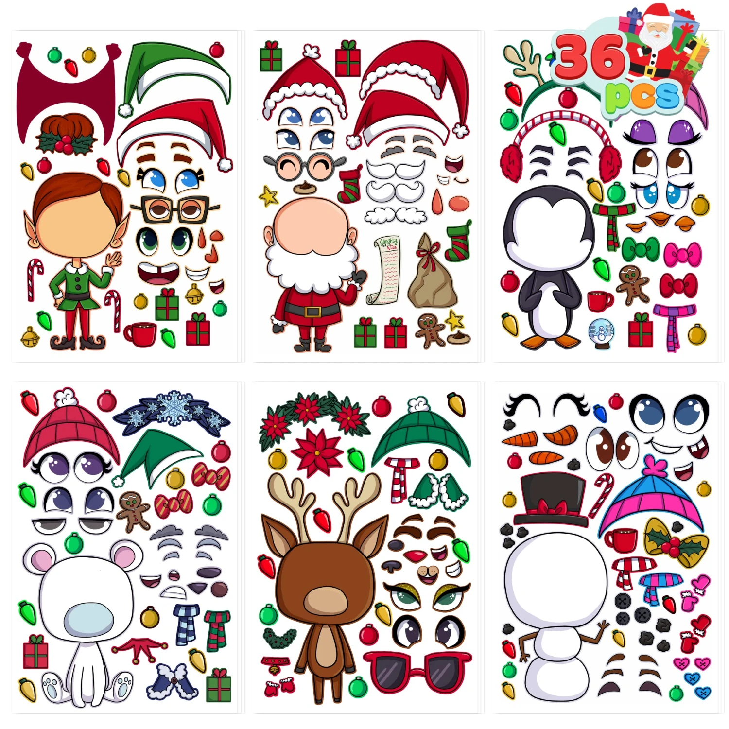 Make-a-face Christmas Sticker In 6 Designs, 36 Pcs 11 Make-a-face Christmas Sticker In 6 Designs, 36 Pcs - Image 9