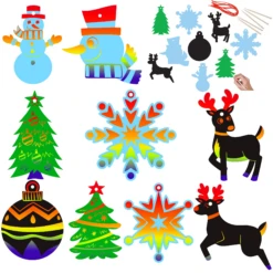 Rainbow Color Scratch Christmas Ornaments, 72 Piece