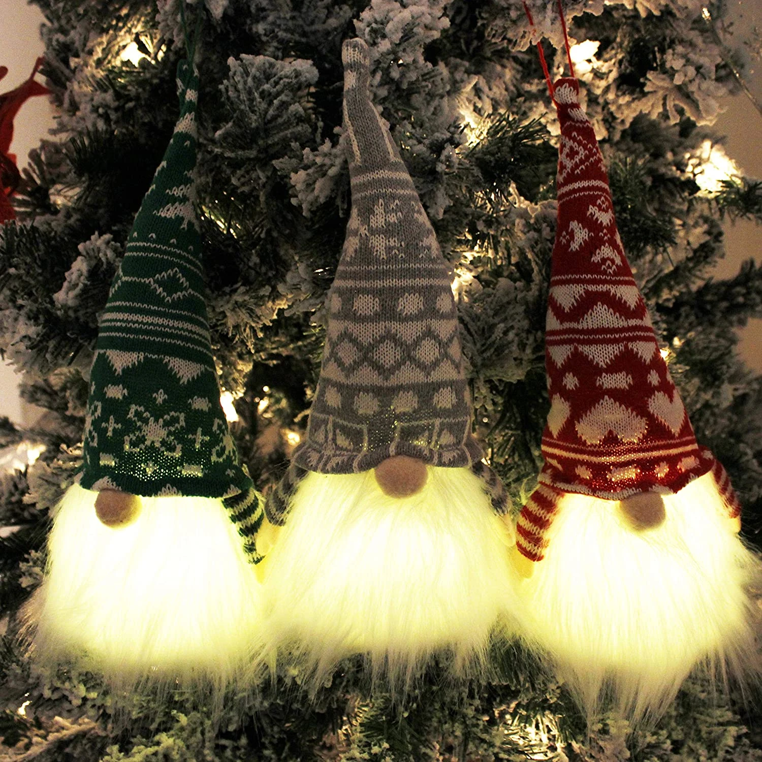 12" LED Christmas Gnome Ornaments , 3 Pcs 3 12" LED Christmas Gnome Ornaments , 3 Pcs