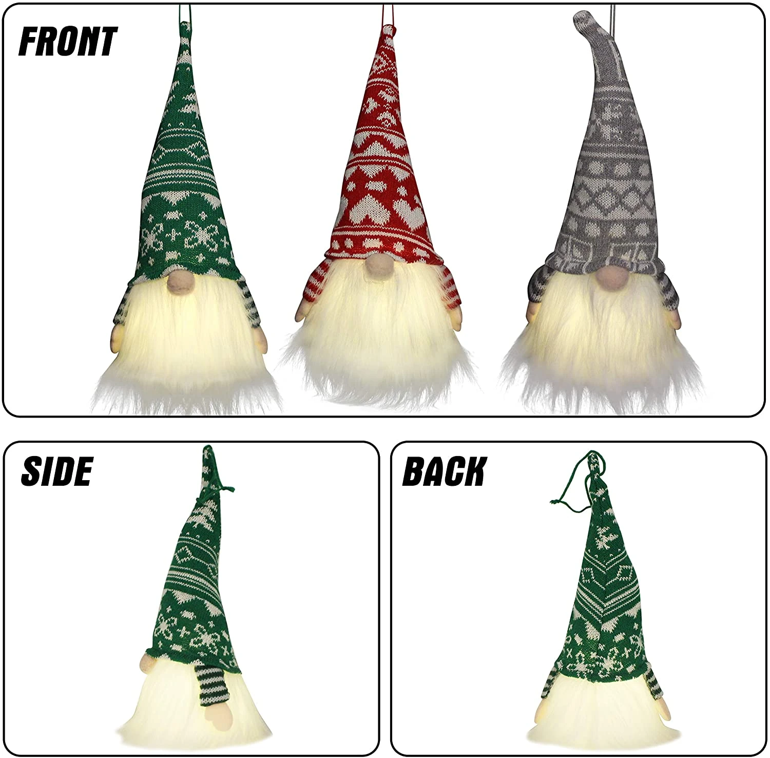 12" LED Christmas Gnome Ornaments , 3 Pcs 4 12" LED Christmas Gnome Ornaments , 3 Pcs - Image 2